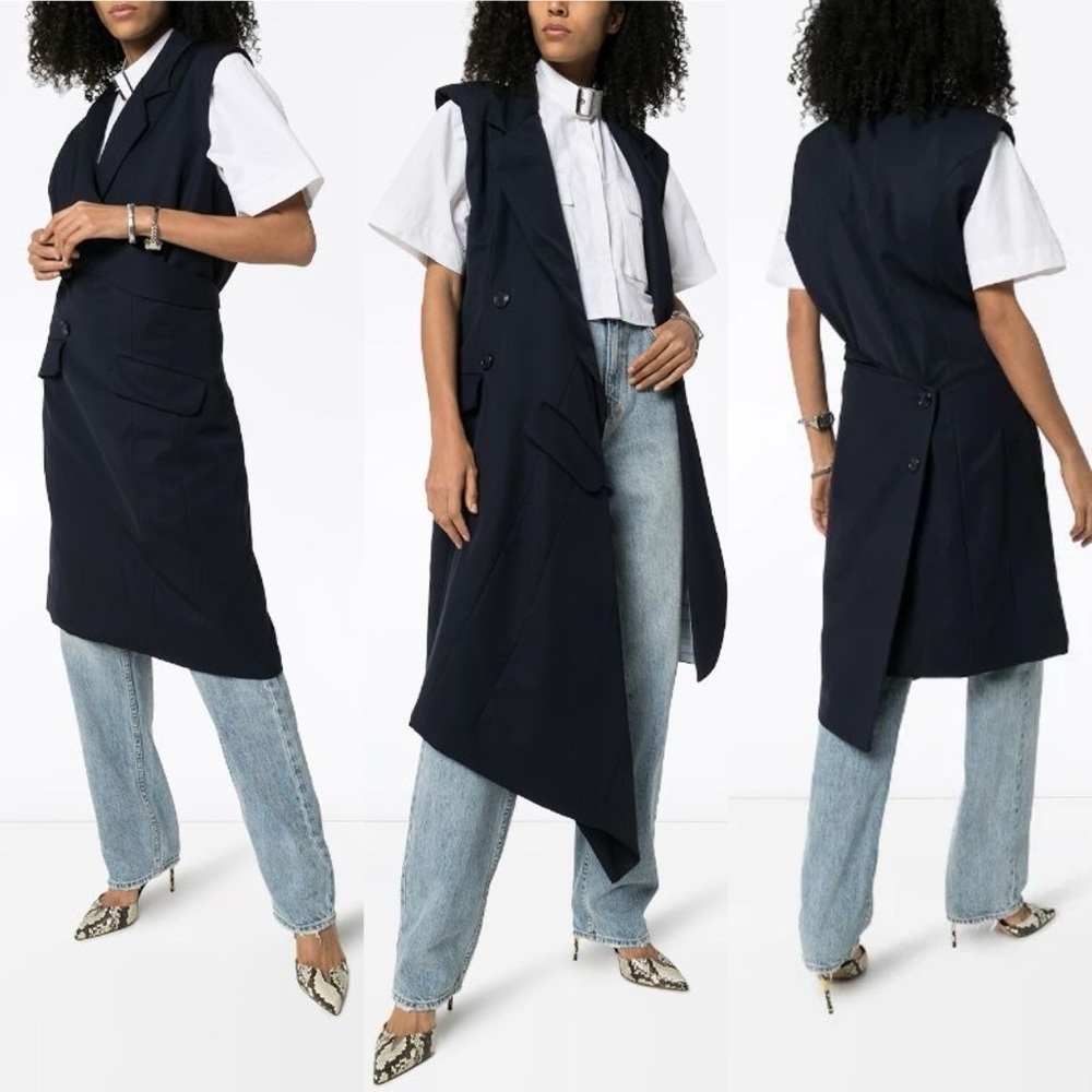 NWT Natasha Zinko 100% wool sleeveless wrap around mid-length blazer vest sz 36